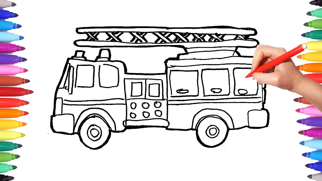 1280x720 How To Draw Firefighter Truck Drawing Coloring Painting Fireman - Firefighter Drawing