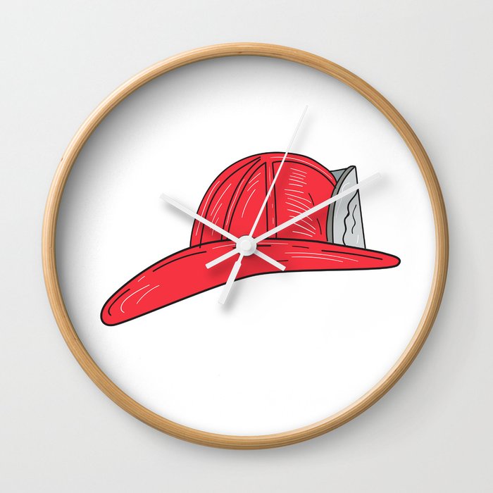700x700 Vintage Fireman Firefighter Helmet Drawing Wall Clock - Firefighter Helmet Drawing