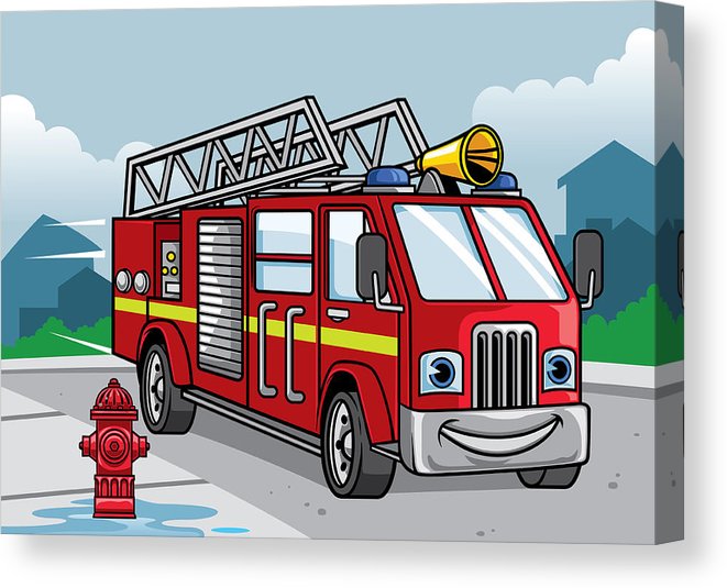 661x535 cartoon of firefighter truck illustration canvas print canvas - Firefighter Truck Drawing