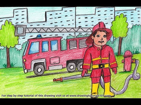 480x360 how to draw a firefighter with fire truck - Firefighter Truck Drawing