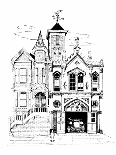 374x500 Vector Illustration Of Vintage Firehouse - Firehouse Drawing