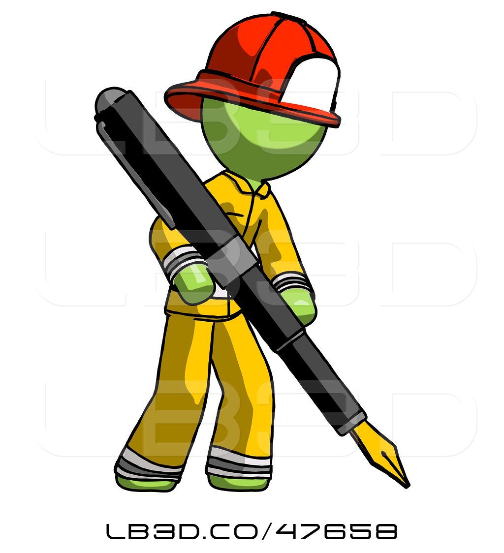 1024x1124 illustration of green fireman fireman guy drawing or writing - Fireman Drawing