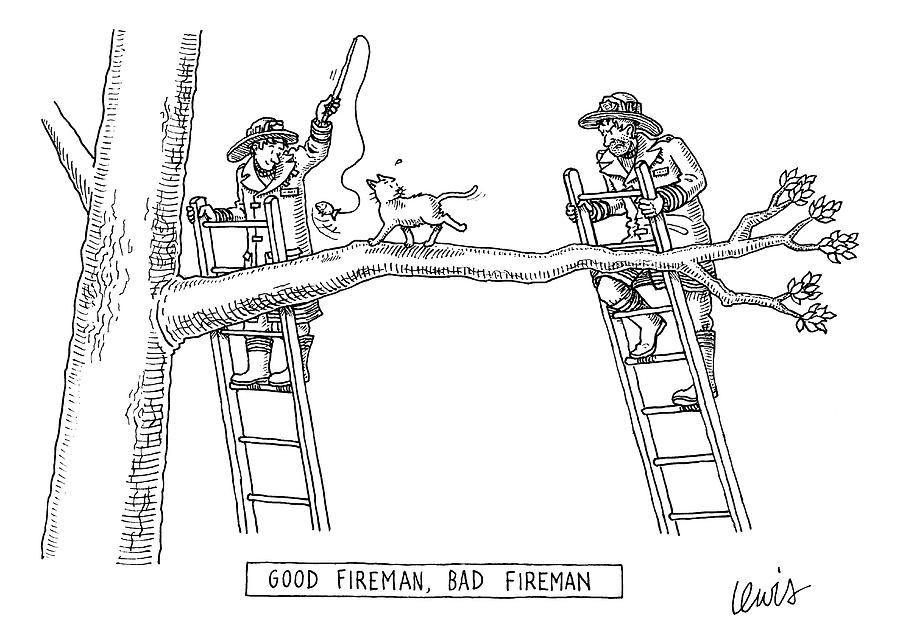 900x644 two firemen stand on ladders at either end drawing - Fireman Drawing