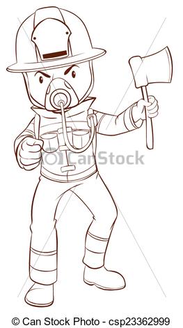 263x470 a fireman a plain drawing of a fireman on a white background - Fireman Drawing