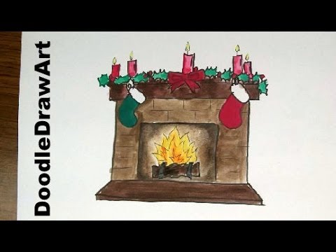 480x360 drawing how to draw a christmas fireplace hearth with stockings - Fireplace Drawing