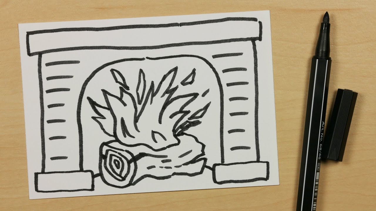 1280x720 How To Draw A Chimney Fire - Fireplace Drawing