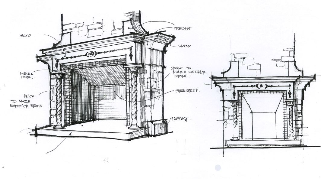 1064x592 fireplace design sketch - Fireplace Drawing