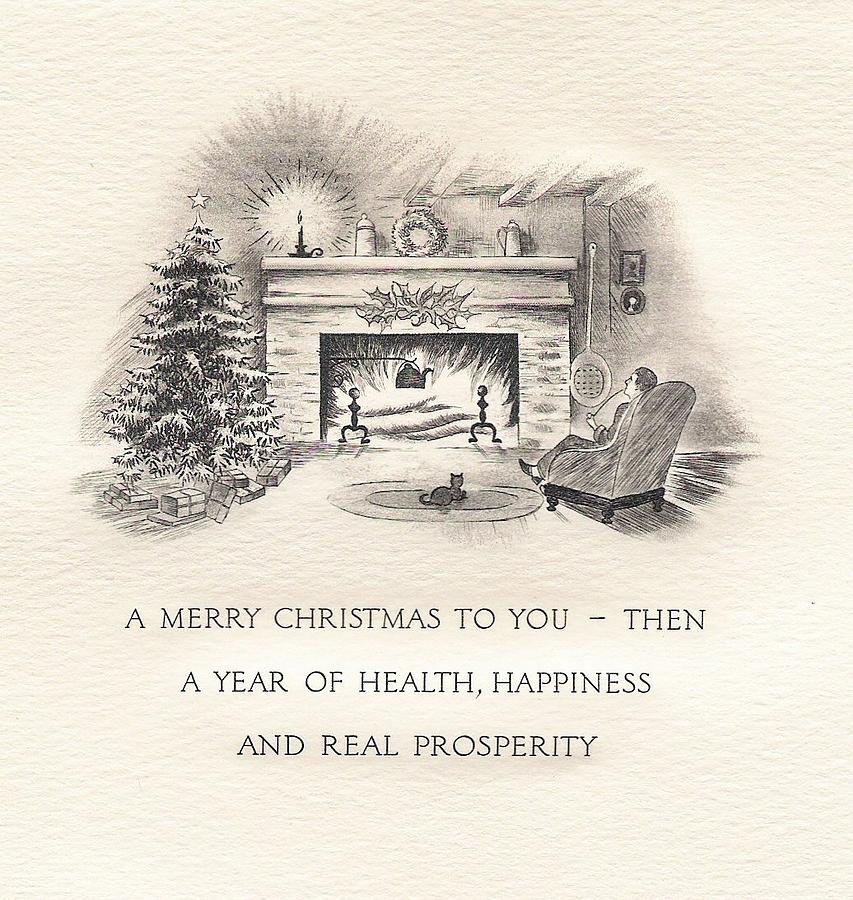 853x900 Christmas Greeting Card - Fireplace Drawing