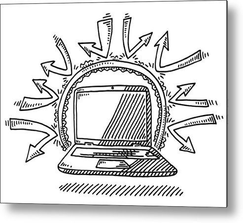 493x452 Laptop Computer Internet Security Firewall Drawing Metal Print - Firewall Drawing
