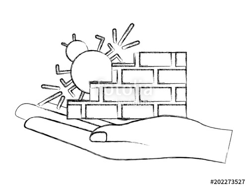 500x377 Hand Holding Firewall Bug Virus Cyber Security Vector Illustration - Firewall Drawing