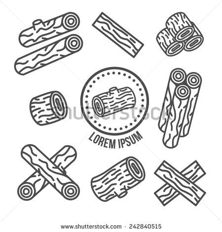 450x470 set of wood, planks, and branches, firewood line art vintage icons - Firewood Drawing
