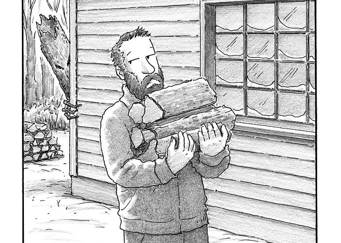 700x500 A Man Carries Firewood Back To His Cabin Greeting Card For Sale - Firewood Drawing