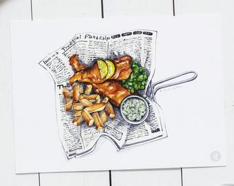 340x270 Fish And Chips Print Etsy - Fish And Chips Drawing