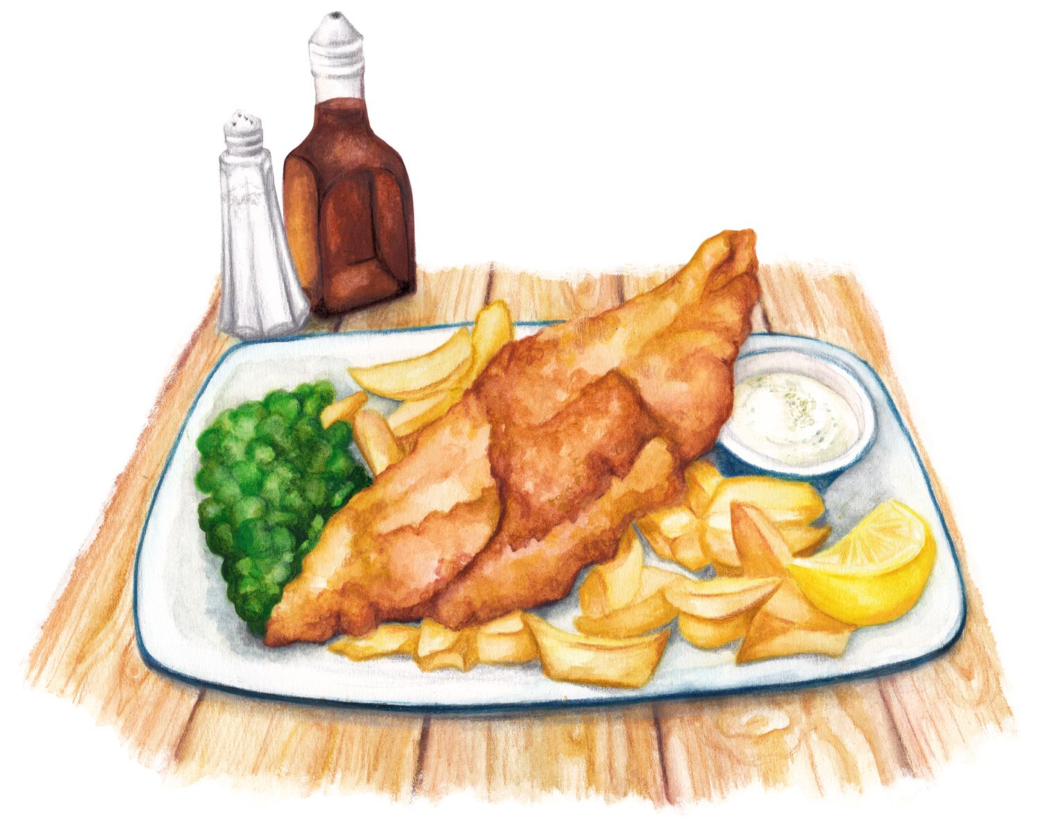 1500x1209 Food Illustration - Fish And Chips Drawing