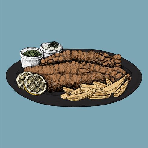 490x490 Hand Drawn Fish And Chips - Fish And Chips Drawing