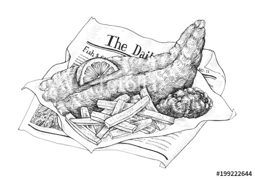 500x351 Hand Drawn Fish And Chips Stock Photo And Royalty Free Images - Fish And Chips Drawing