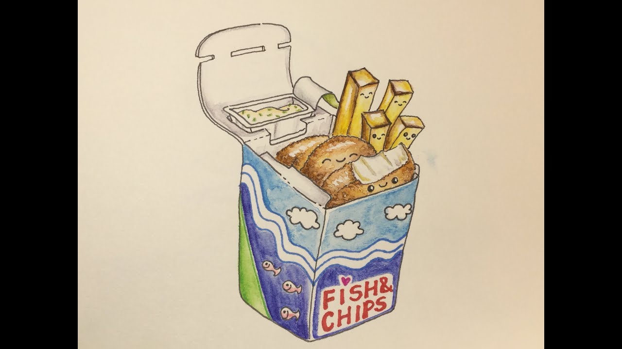 1280x720 How To Draw Kawaii Fish Chips - Fish And Chips Drawing