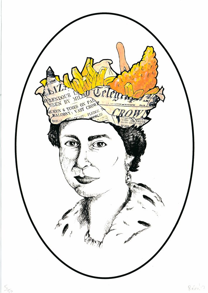 711x1000 Queen Elizabeth With Fish N Chips Graphics And Shizzzzz Fish - Fish And Chips Drawing