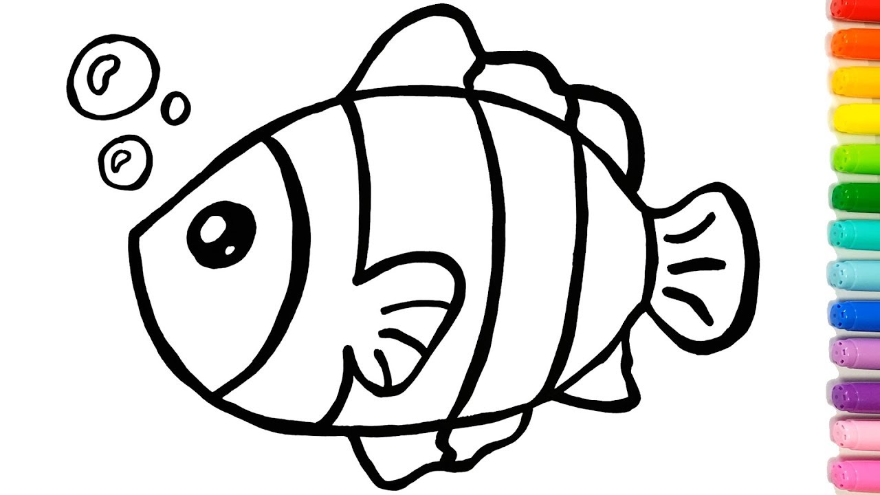 1280x720 Colorful Clown Fish Coloring And Drawing Learn Colors For Kids - Fish Black And White Drawing