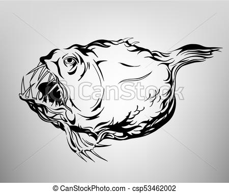 450x380 Tatoo Fish, Drawing Ink White And Black, Evil - Fish Black And White Drawing