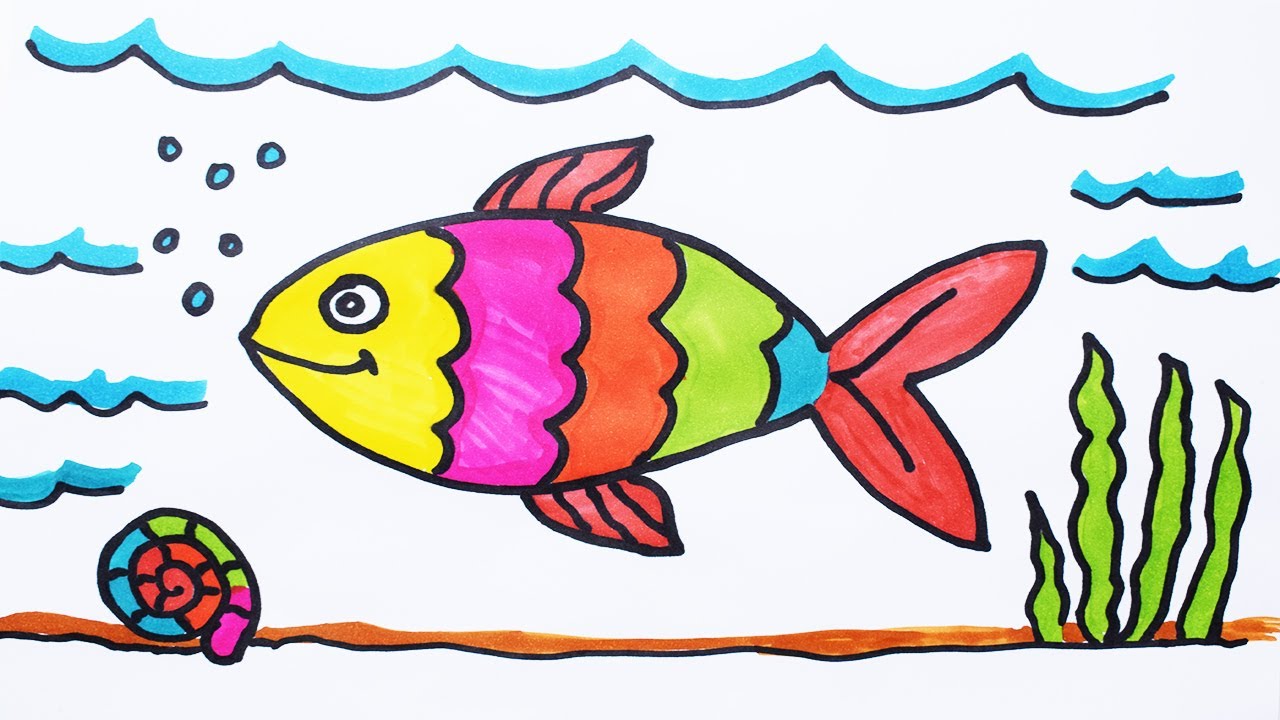 1280x720 How To Draw Fish And Coloring Fish Under Water For Kids How - Fish Drawing