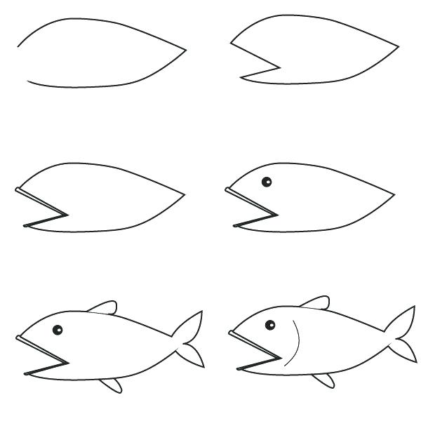 600x600 Simple Fish Drawing How To Draw A Cartoon Fish For Kids Simple - Fish Drawing Simple