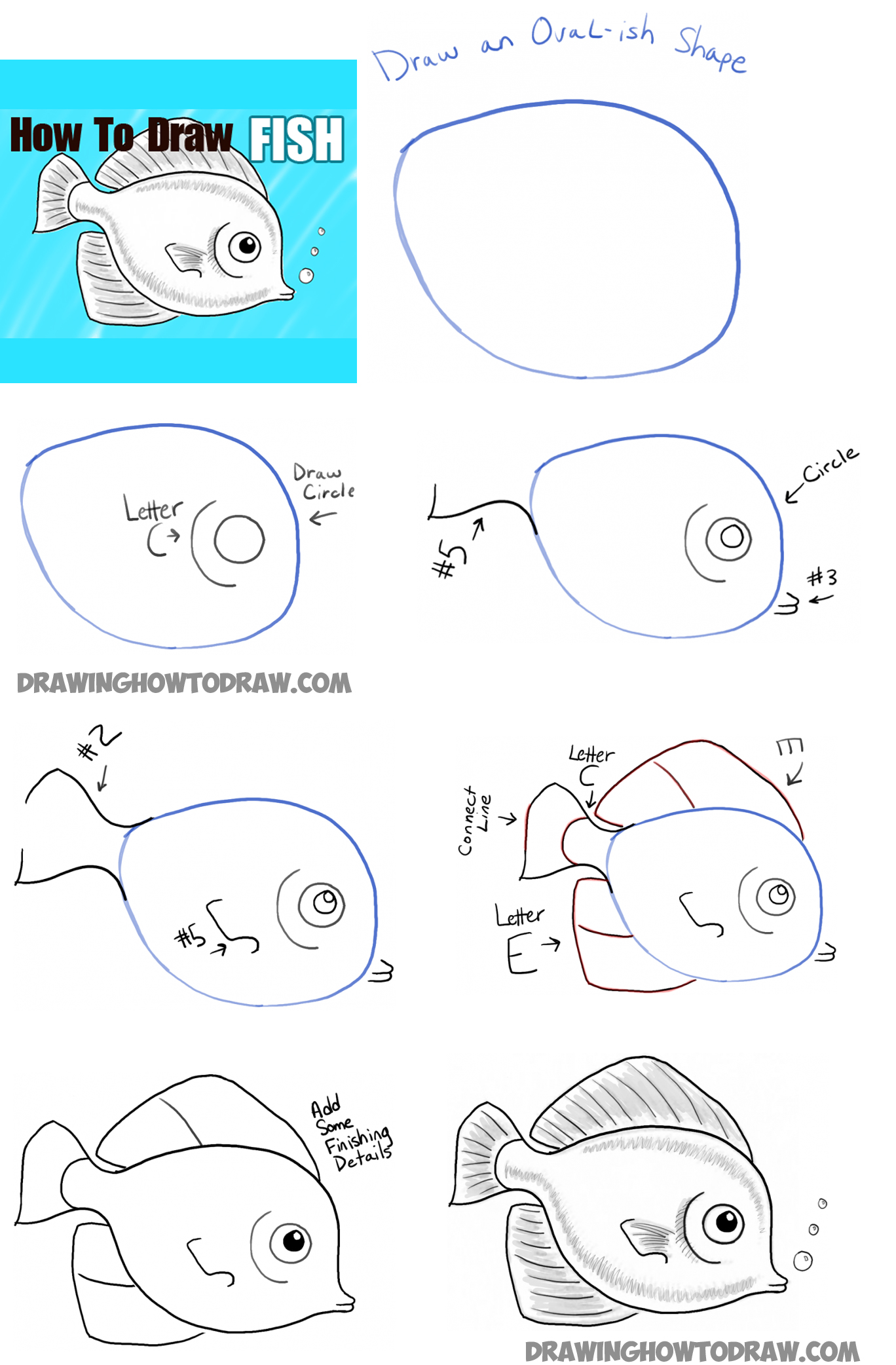 1368x2084 How To Draw A Cute Fish Cartoon With Simple Steps For Kids - Fish Drawing Step By Step