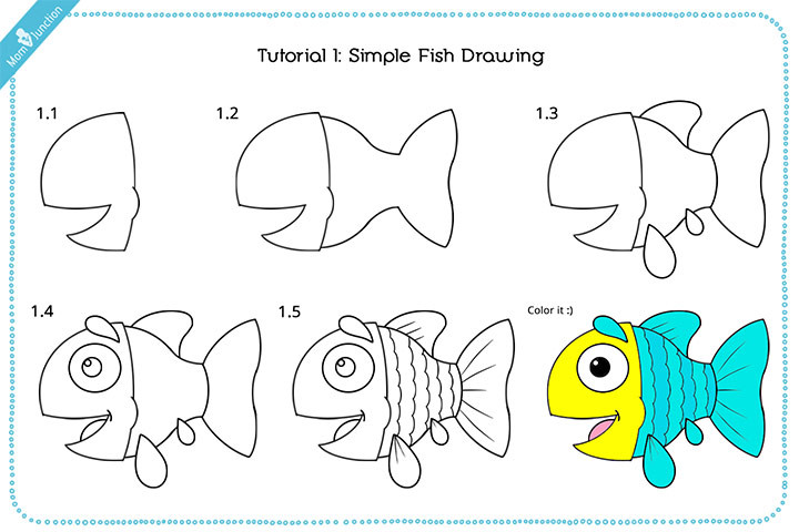 720x480 Easy Drawings For Kids Step - Fish Drawing Step By Step