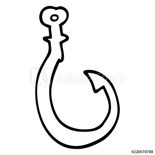 500x500 Line Drawing Cartoon Big Fish Hook - Fish Hook Drawing