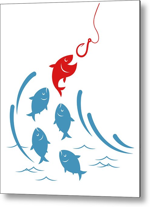 494x680 Fishes Jumping Out Of The Water To The Hook Metal Print - Fish Jumping Out Of Water Drawing