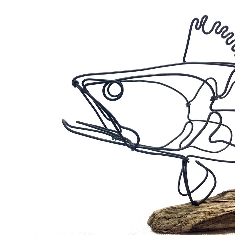 794x794 bass wire sculpture fish wire art minimal design wire folk etsy - Fish Line Drawing