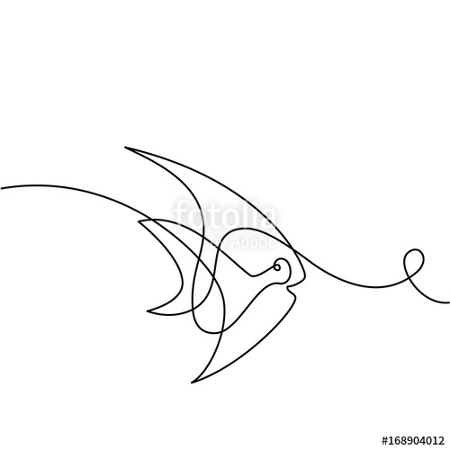 500x500 Continuous One Line Drawing Exotic Fish Logo Black And White - Fish Line Drawing