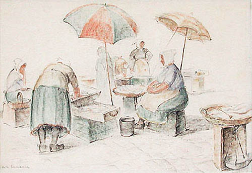 500x344 Edna W Lawrence - Fish Market Drawing