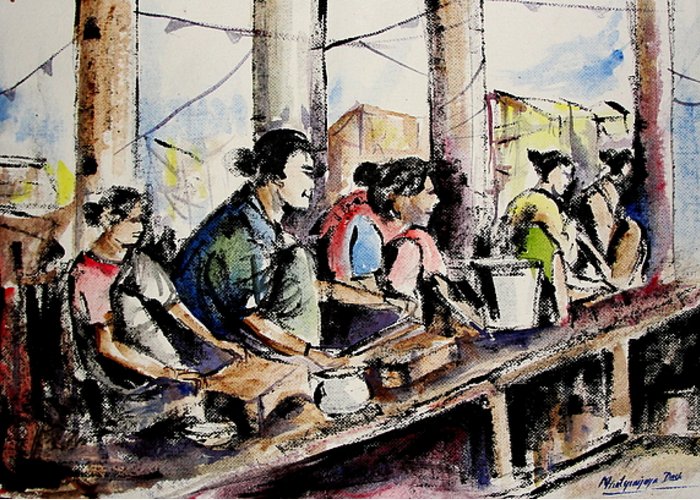 700x500 Indian Fish Market Greeting Card For Sale - Fish Market Drawing