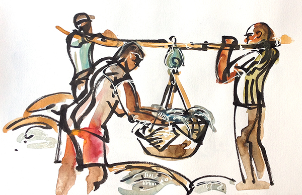 600x388 Sketching In Goa Part Fish Markets Urban Sketchers - Fish Market Drawing