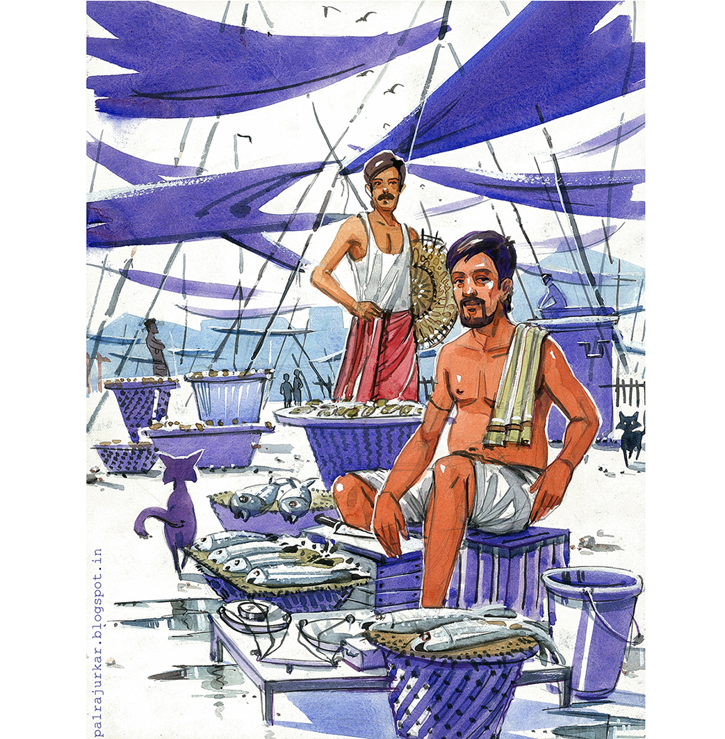 1043x1063 Fish Market Mumbai On Behance - Fish Market Drawing
