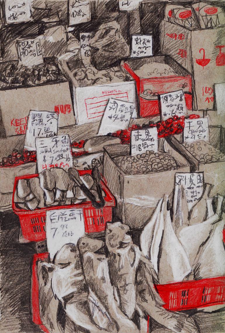 770x1139 Chinatown Fish Market Drawing - Fish Market Drawing