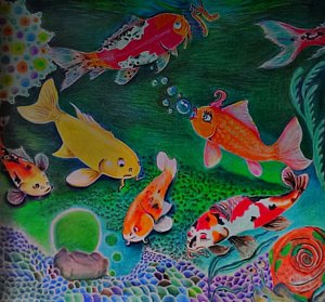 300x279 Fish Pond Drawings Fine Art America - Fish Pond Drawing