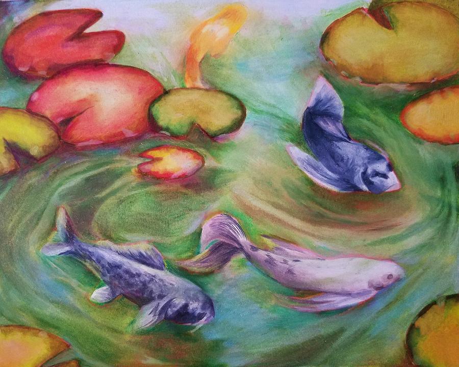 900x720 Fish Pond With Lily Pads Drawing - Fish Pond Drawing