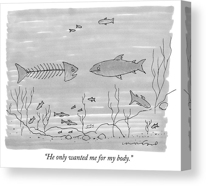 678x613 a fish skeleton with a head speaks to another canvas print - Fish Skeleton Drawing