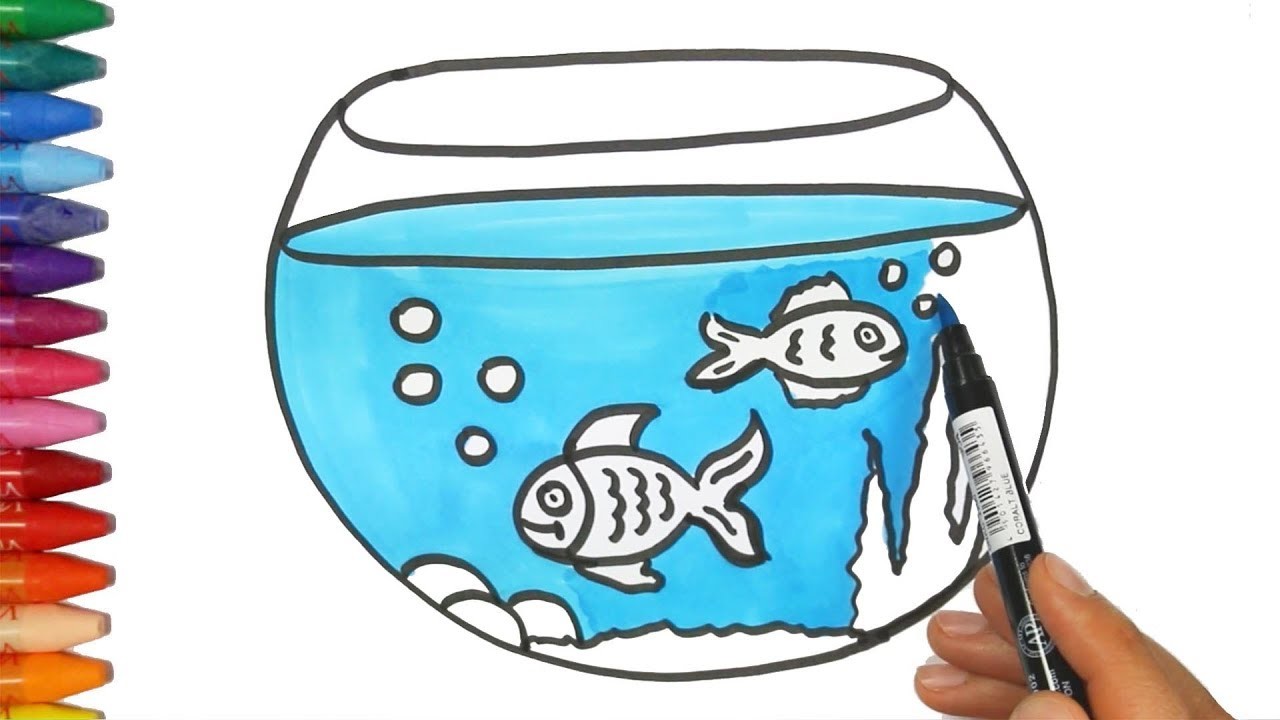 1280x720 Fish Tank Drawing And Coloring, How To Draw And Color Kids Tv - Fish Tank Drawing