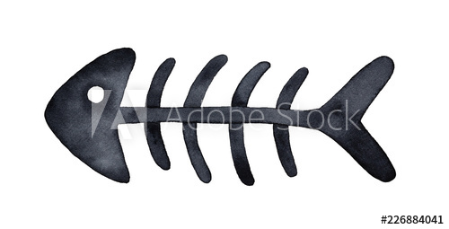 500x255 Fish Bone Watercolour Drawing One Single Element, Black Abstract - Fishbone Drawing