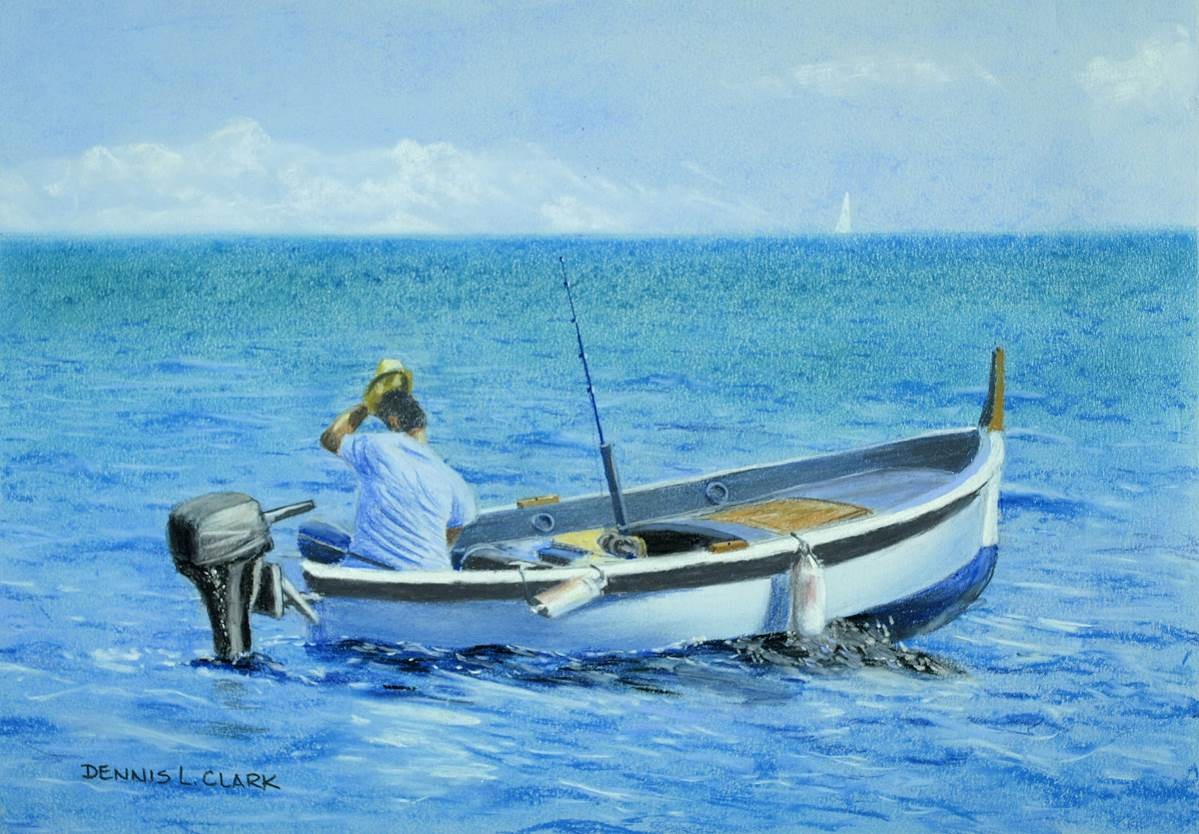 1199x834 How To Draw A Fisherman In A Boat In Pastel Online Art Lessons - Fisherman Drawing