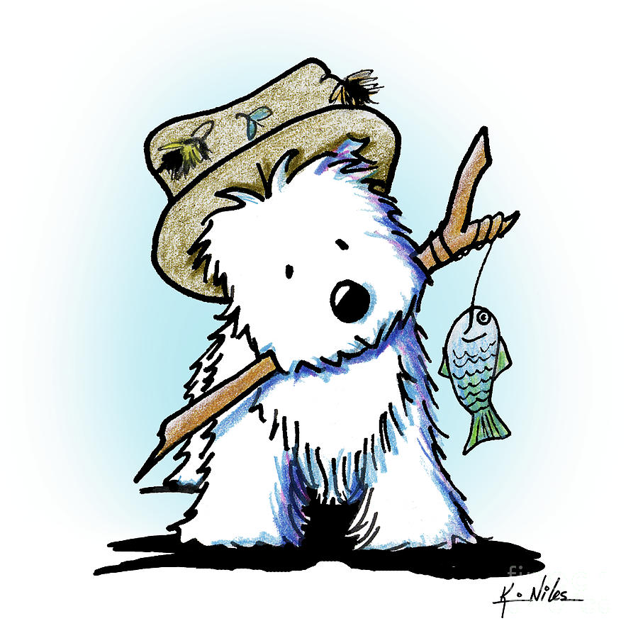 900x900 Kiniart Westie Fisherman Drawing - Fisherman Drawing