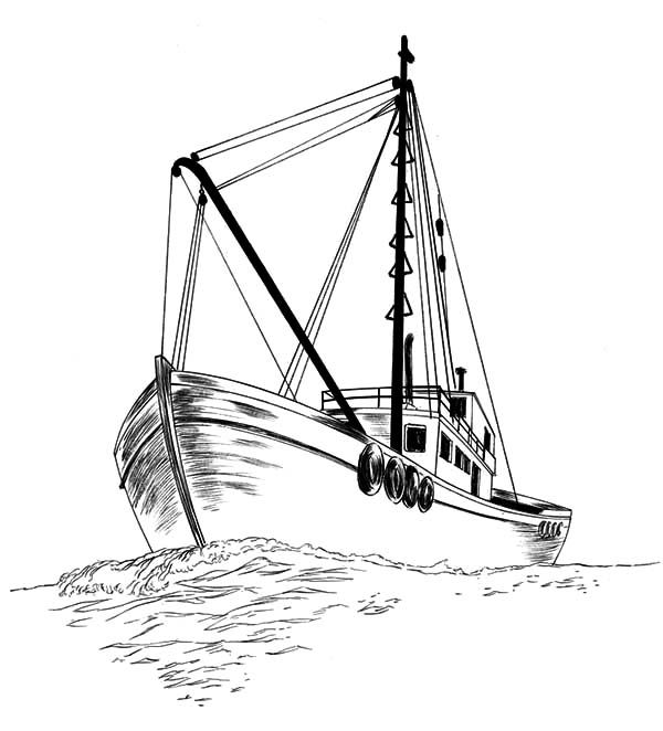 600x662 fishing boat, fishing boat sketch coloring pages fishing boat - Fishing Boat Drawing