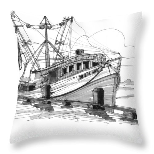 500x500 nellie mae fishing boat throw pillow for sale - Fishing Boat Drawing