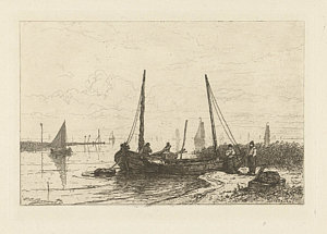 300x215 the zuiderzee in the foreground, a bank with a fishing boat - Fishing Boat Drawing