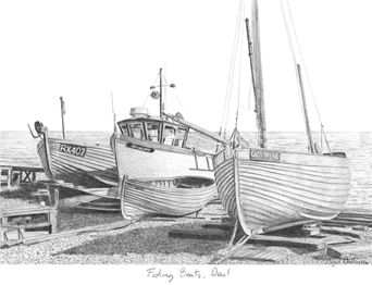342x262 drawing of fishing boats on deal beach, kent drawing boat - Fishing Boat Drawing