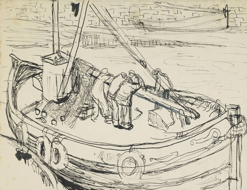 842x649 crew in a fishing boat in a harbour, arbroath - Fishing Boat Line Drawing