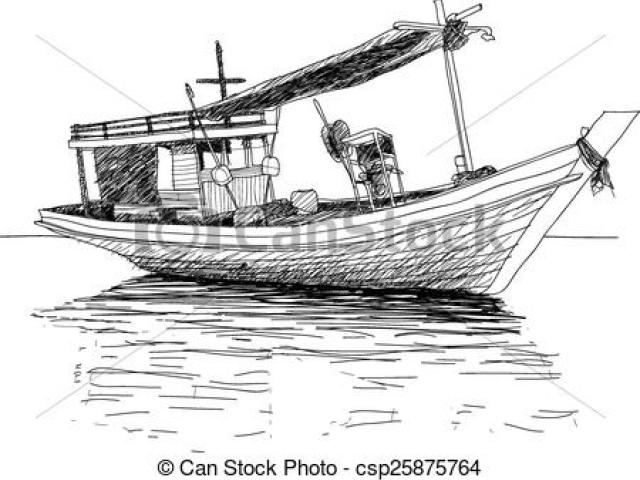 640x480 Free Fishing Boat Clipart, Download Free Clip Art - Fishing Boat Line Drawing